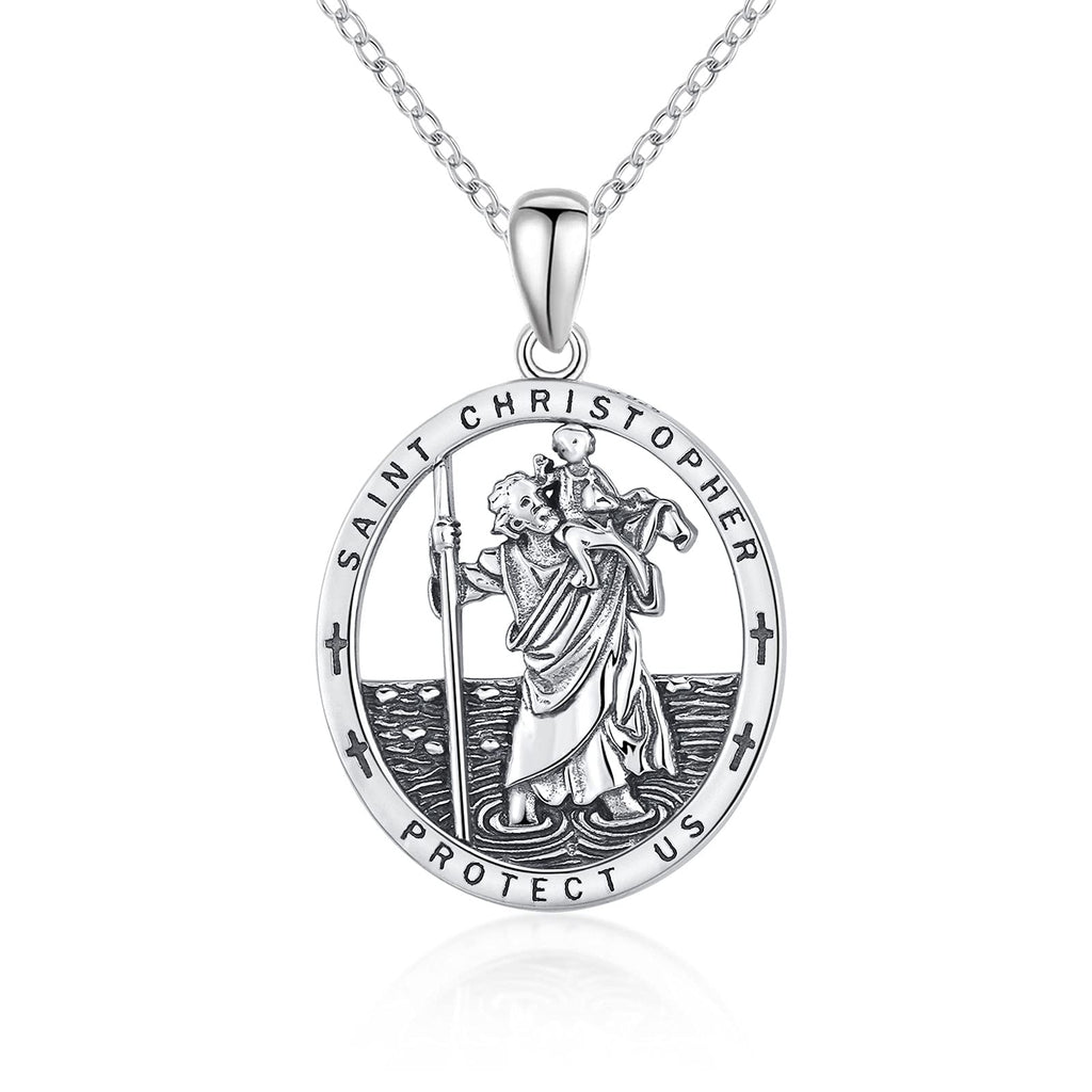 [Australia] - Oval Saint Christopher/Jesus/Michael Medal Nekclace for Women Men, 925 Sterling Silver St Christ/ St Michael Archangel Catholic Protect US Oxidation Pendant Necklace Jewelry Gift 18"+2" 