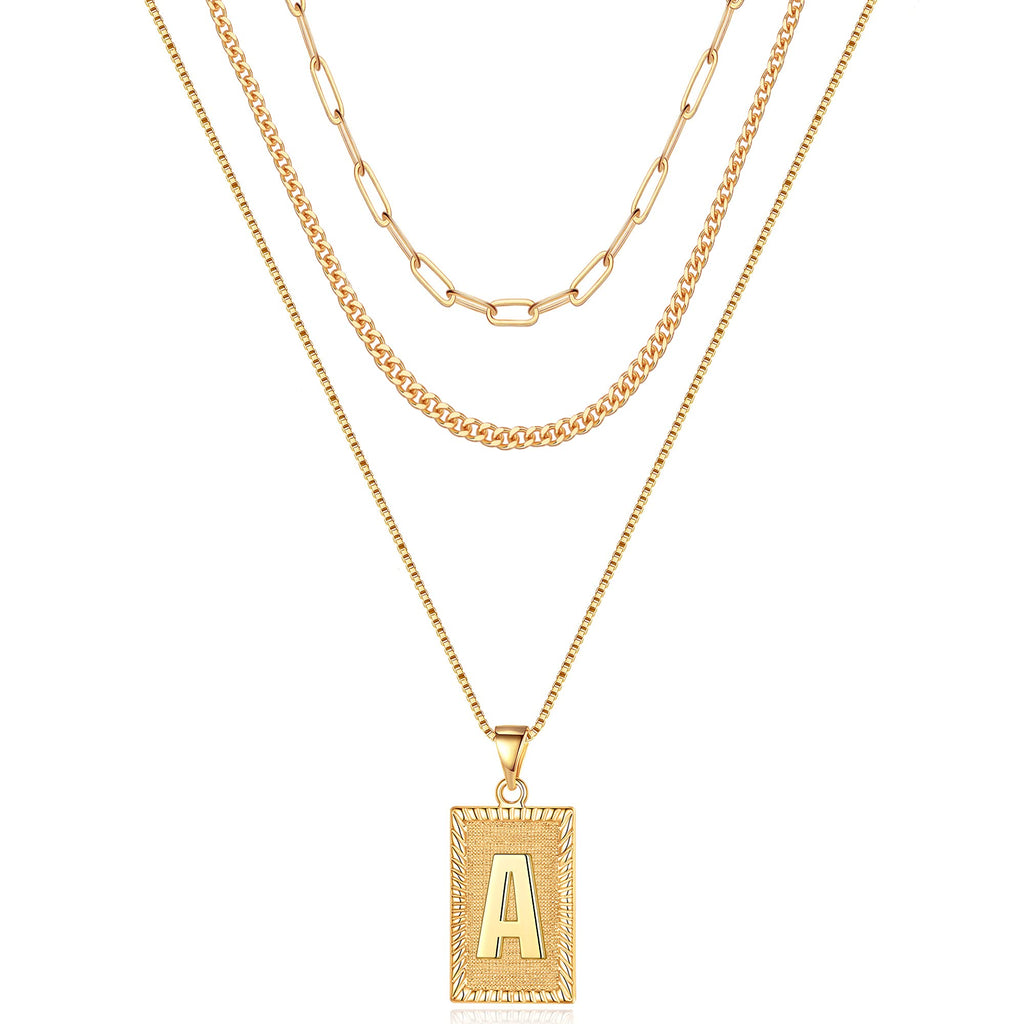 [Australia] - Gold Layered Initial Necklaces for Women, 14K Gold Plated Paperclip Cuban Chain Choker Necklace Layering Box Chain Square Capital A-Z Letter Necklace Layered Necklaces for Women Men Gold Jewelry 