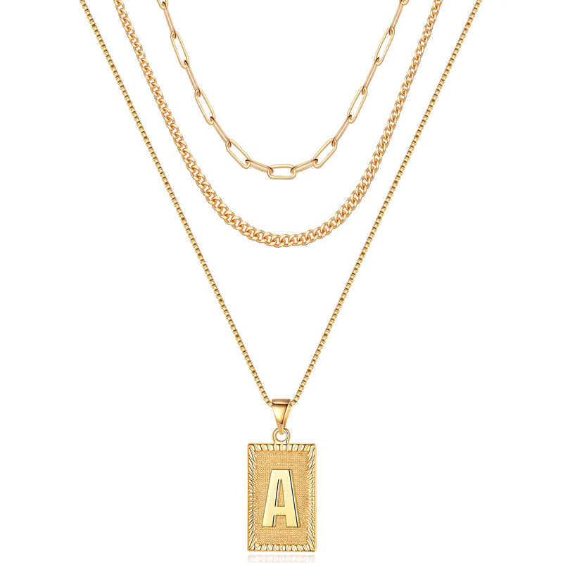 [Australia] - Gold Layered Initial Necklaces for Women, 14K Gold Plated Paperclip Cuban Chain Choker Necklace Layering Box Chain Square Capital A-Z Letter Necklace Layered Necklaces for Women Men Gold Jewelry 