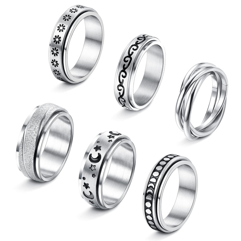 [Australia] - LOYALLOOK Fidget Ring Spinner Ring Anxiety Ring Fidget Rings for Anxiety for Women Stainless Steel Rings 5 