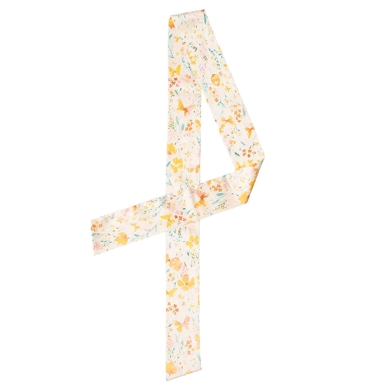 [Australia] - SIMPLE RETRO Satin Hair Scarf Floral Print Necktie Handbag Handle Wrap Scarf Silk Feeling Ribbon For Women Orange 