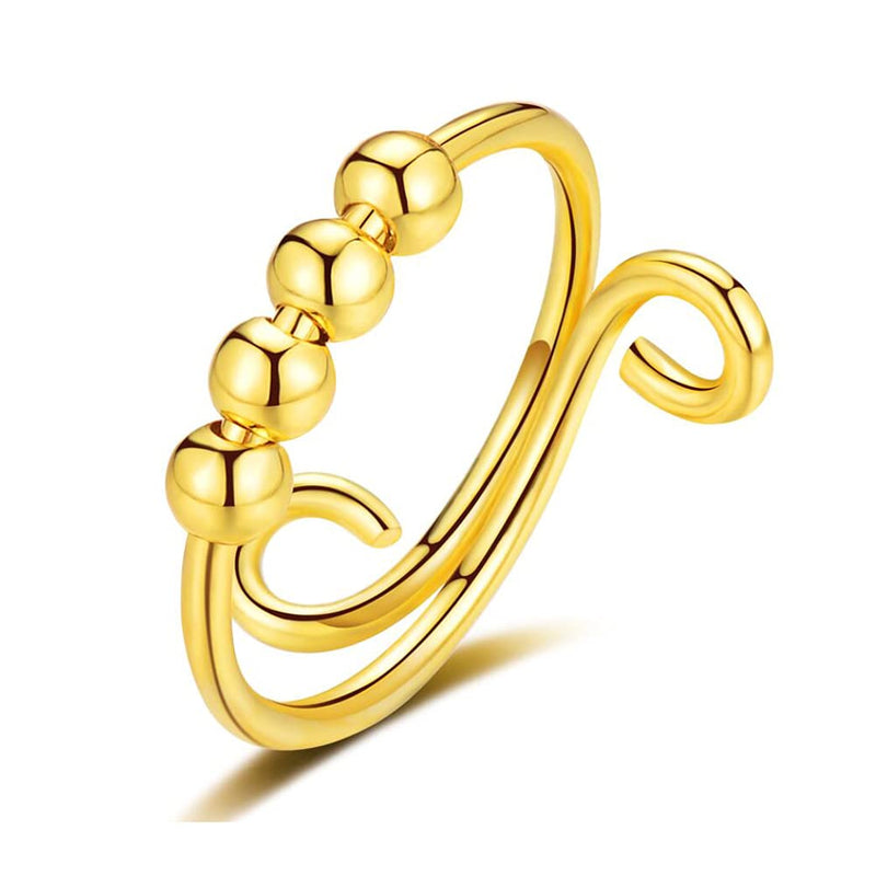 [Australia] - Fidget Ring for Anxiety Adjustable Anti Anxiety Ring with Beads Anxiety Ring Stress Relief Ring, Spinning Ring , Spinner Ring, Meditation Ring gold 