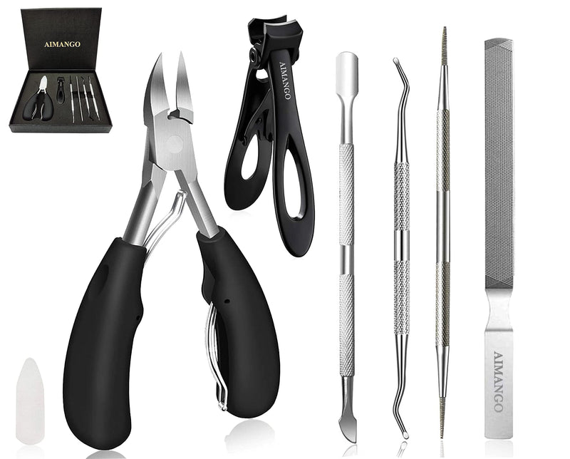 [Australia] - Thick Toenail Clippers, AIMANGO Nail Clippers for Thick & Ingrown Toenails Heavy Duty Podiatrist Toenail Clippers Kits Stainless Steel Ingrown Toenail Tool Rubber Handle for Family/Seniors (Black) Black 