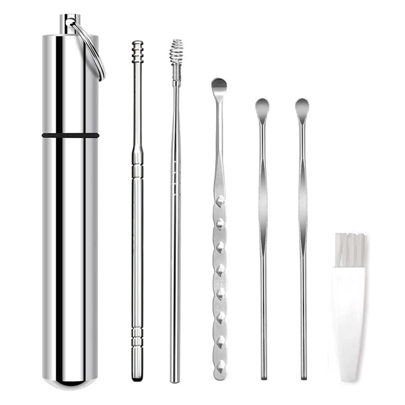 [Australia] - HOTX Ear Wax Removal Kit, Ear Cleansing, Cleaning Brush and Storage Box, One-Piece Ear Picker Design for Adults and Kids (Silvery 6Pcs) Silvery 