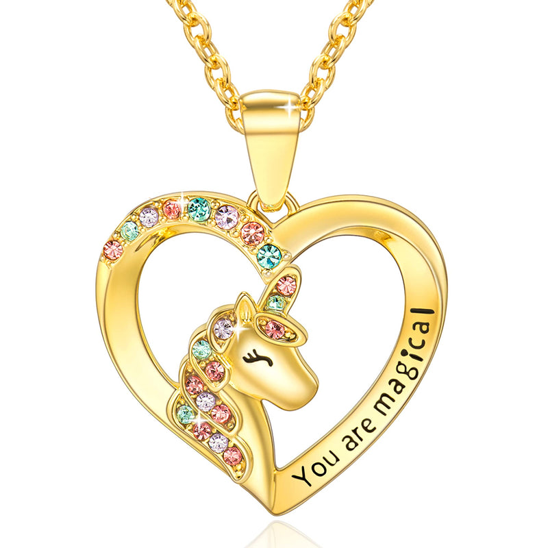 [Australia] - Shonyin Unicorn Necklace for Women Girls CZ Stone Heart Pendant Necklace with You are Magical Message Christmas Birthday Party Jewelry Gift for Daughter Granddaughter Niece Gold 