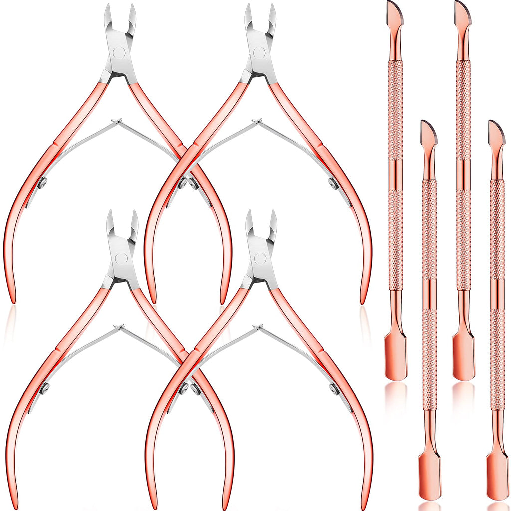 [Australia] - 8 Pieces Rose Gold Cuticle Trimmer with Cuticle Pusher Set Include 4 Stainless Steel Cuticle Nipper Cuticle Remover Dead Skin Pliers 4 Cuticle Scraper Cutter Gift for Women Girls Nail Care 