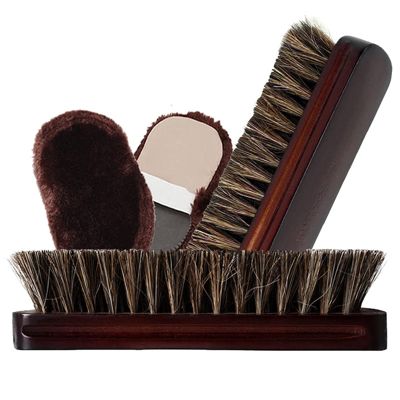 [Australia] - Long Bristle Horse Hair Leather Cleaning Brush, with Shoeshine Gloves Cleaner Leather Care Tools(Red) 