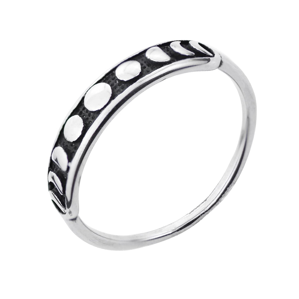 [Australia] - KouGeMou Gothic Black Band Moon Phase Ring Silver Round Shape Minimalist Cute Ring Stainless Steel Finger Rings Gift for Women&Men Size 6-11 