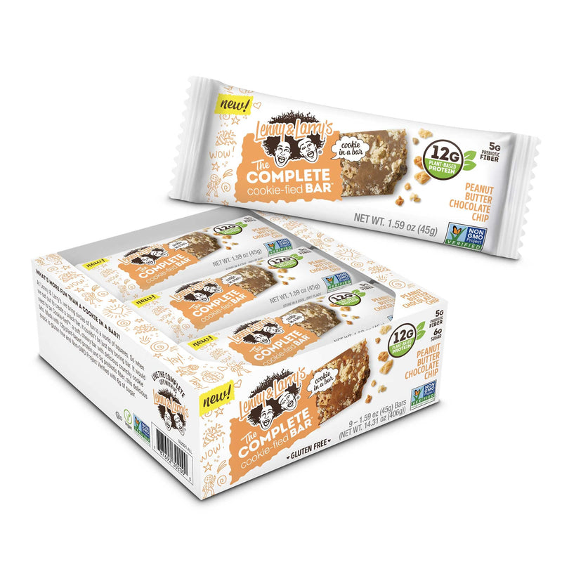 [Australia] - Lenny & Larry's The Complete Cookie-fied Bar, Peanut Butter Chocolate Chip, 45g - Plant-Based Protein Bar, Vegan and Non-GMO, Pack of 9 