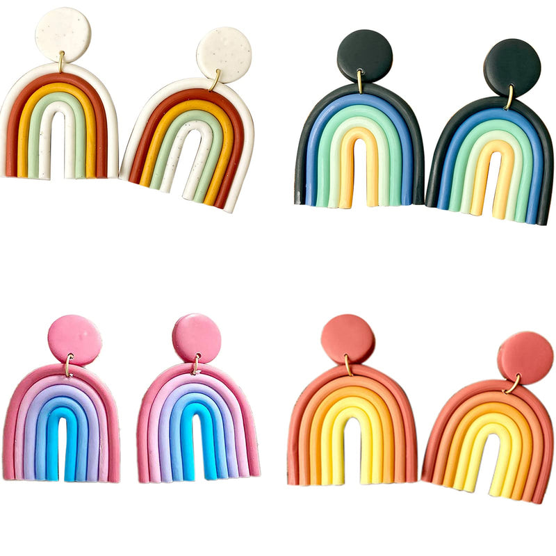 [Australia] - 4 Pairs Handmade Rainbow Ceramic Clay Dangle Earrings Set Bohemian Colorful Candy Macaron Color Drop Earrings for Women Girls Jewelry A 