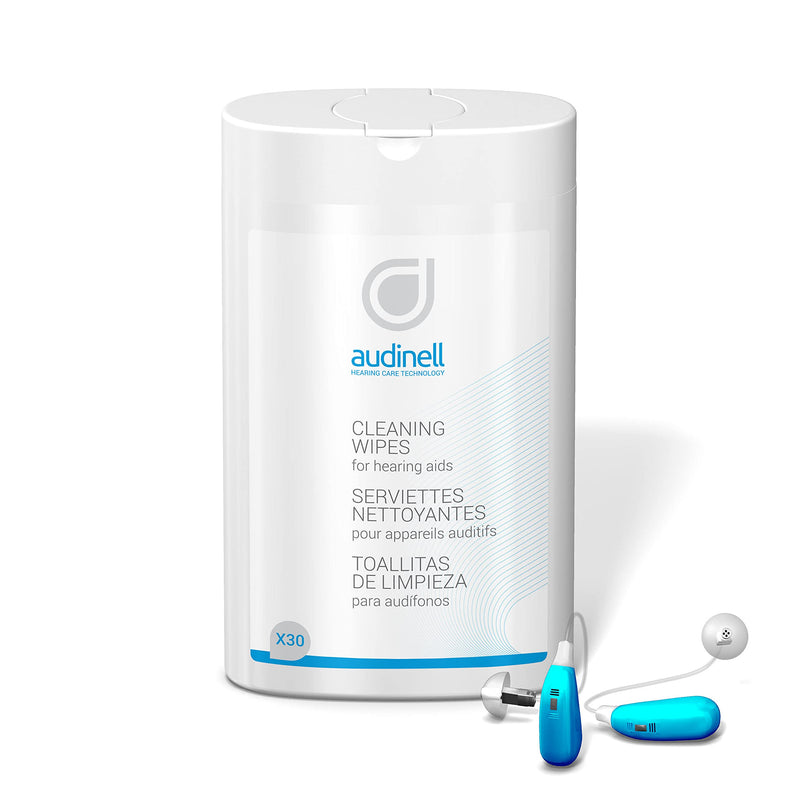 [Australia] - Audinell Cleaning Wipes | 30 Wipe Canister | Alcohol-Free | Dissolves, Cleans, Removes Earwax & Dirt from Hearing Aids, Earmold, Airpods, Earbuds, Earplugs, In-Ear Monitors, Hearing Protection Devices 