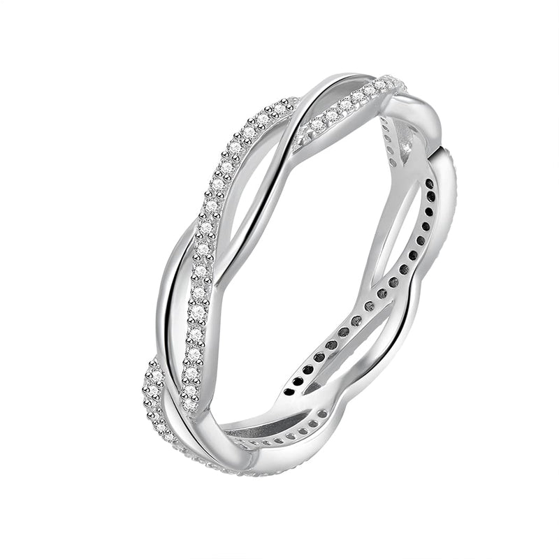 [Australia] - BORUO 925 Sterling Silver Ring, Twisted Infinity Celtic Knot Cubic Zirconia CZ Wedding Band Stackable Ring Size 4-12 5 