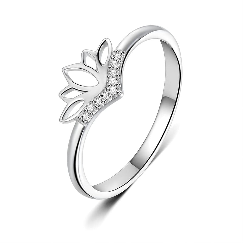 [Australia] - BORUO 925 Sterling Silver Ring, Lotus Flower Yoga Cubic Zirconia CZ Comfort Fit Wedding Band 1.6mm Ring Size 4-12 