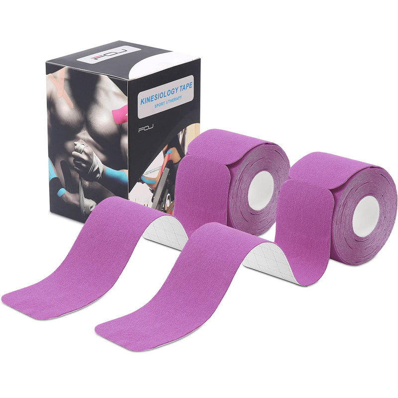 [Australia] - Kinesiology Tape Precut(2 Pack) Kinetic Tape Rolls Athletic Tape Elastic Therapeutic Sport Tape for Knees, Ankles, Shoulder, Elbow, Pain Relief and Injury Recovery 2 Inch x 16.4 ft (Purple) (2 Pack) Purple 
