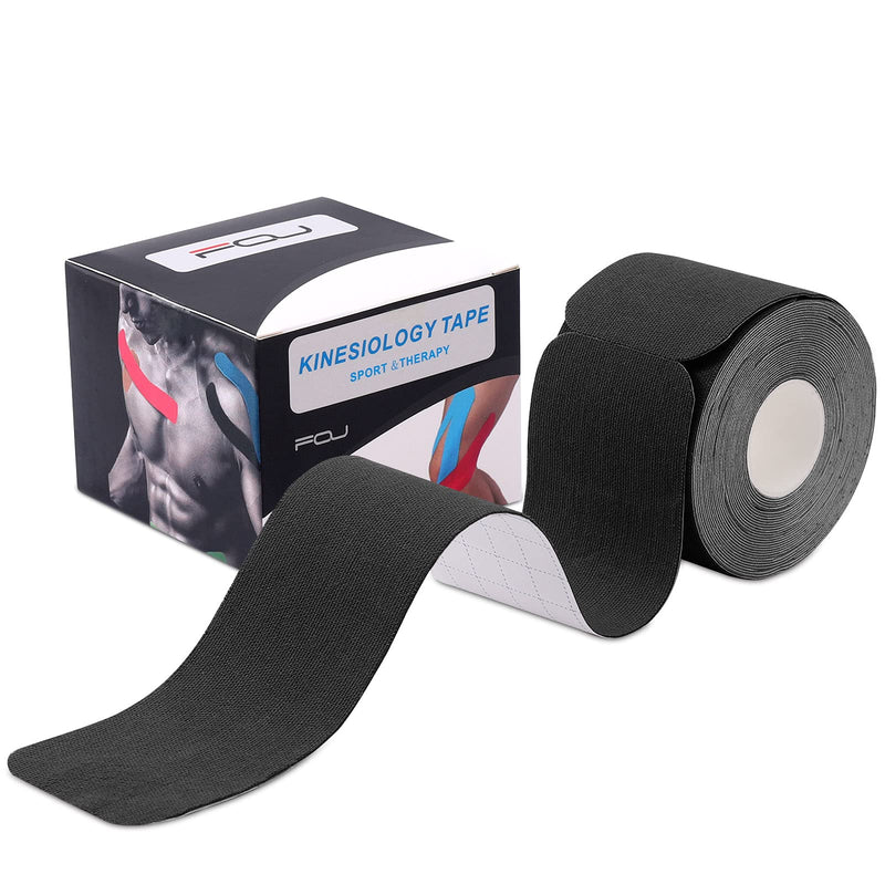 [Australia] - Kinesiology Tape Precut(1 Pack) Elastic Therapeutic Sports Tape Water Resistant Athletic Tape for Knees, Ankles, Shoulder, Elbow, Pain Relief and Injury Recovery 2 Inch x 16.4 feet Per Roll (Black) (1 Pack) Black 