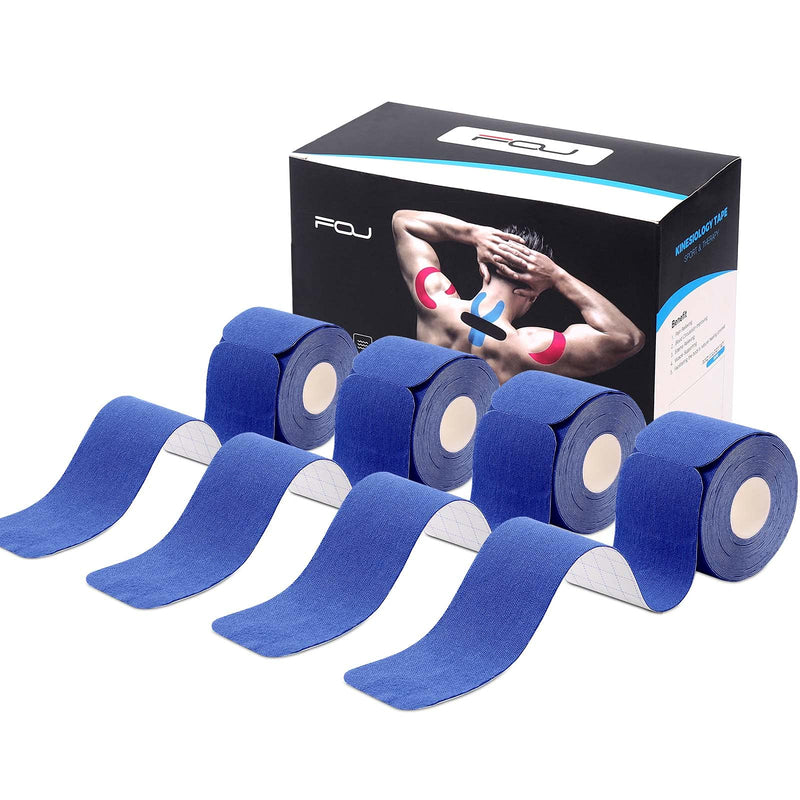 [Australia] - Kinesiology Tape Precut(4 Pack) Kinetic Tape Rolls Athletic Tape Elastic Therapeutic Sport Tape for Knees, Ankles, Shoulder, Elbow, Pain Relief and Injury Recovery 2 Inch x 16.4 ft (4 Pack) Navy Blue 