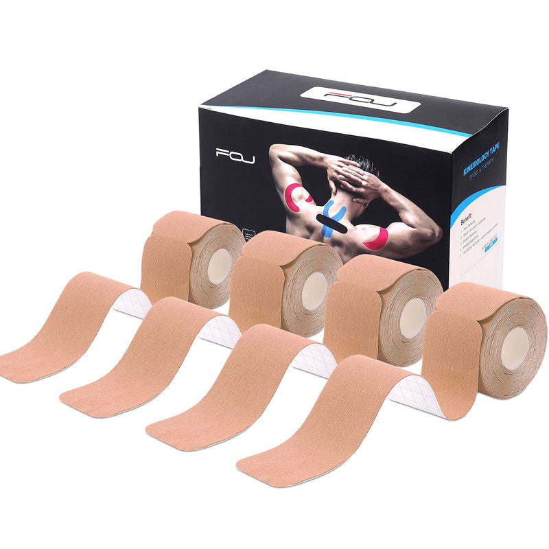 [Australia] - Kinesiology Tape Precut(4 Pack) Kinetic Tape Rolls Athletic Tape Elastic Therapeutic Sport Tape for Knees, Ankles, Shoulder, Elbow, Pain Relief and Injury Recovery 2 Inch x 16.4 ft (Beige) (4 Pack )Beige 