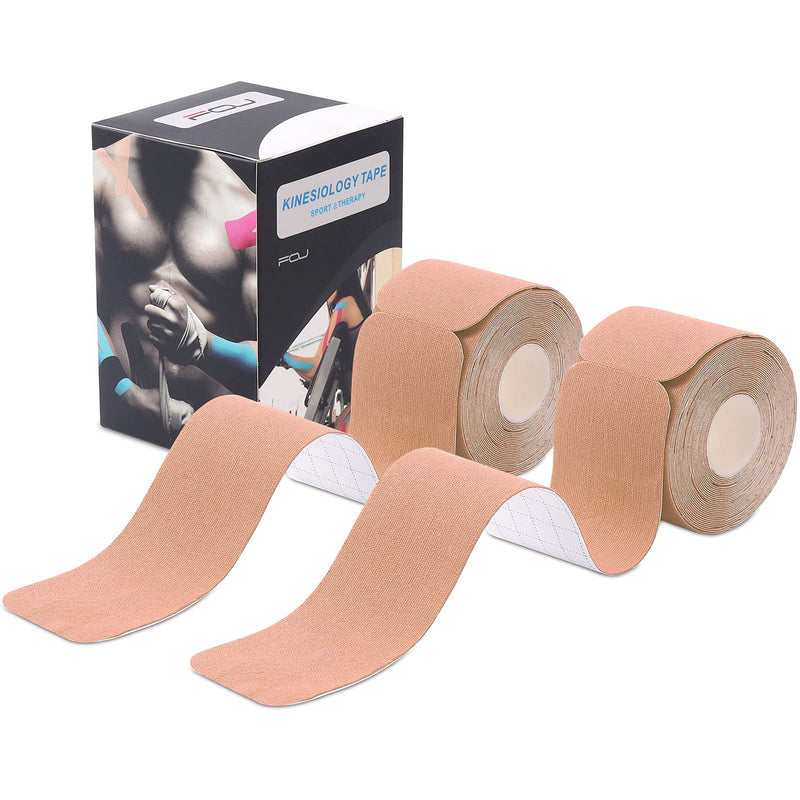 [Australia] - Kinesiology Tape Precut(2 Pack) Kinetic Tape Rolls Athletic Tape Elastic Therapeutic Sport Tape for Knees, Ankles, Shoulder, Elbow, Pain Relief and Injury Recovery 2 Inch x 16.4 ft (Beige) (2 Pack )Beige 