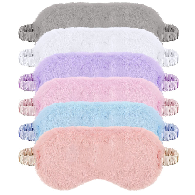 [Australia] - SATINIOR 6 Pieces Plush Eye Mask Soft Sleeping Blindfold Eye Cover Comfortable Plush Plush and Satin Eye Mask Fluffy and Furry Eye Cover for Girls and Adult Eye Protection, 4.1x8.3 In (Pack of 6) 