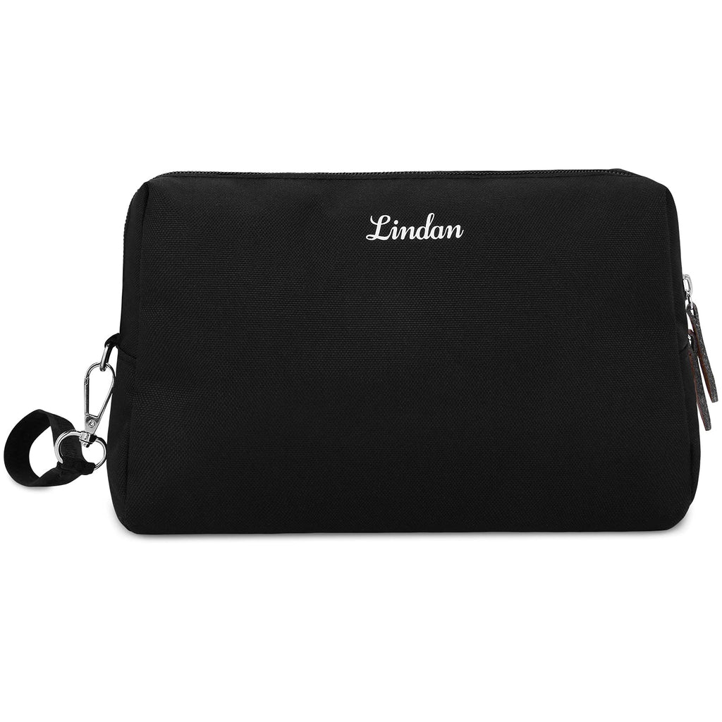 [Australia] - Large Makeup Bag Zipper Pouch Travel Cosmetic Organizer for Women and Girls Make Up Toiletry Bags Travel Makeup Bag for Women Girls with Carrying Strap(Large, Black) 