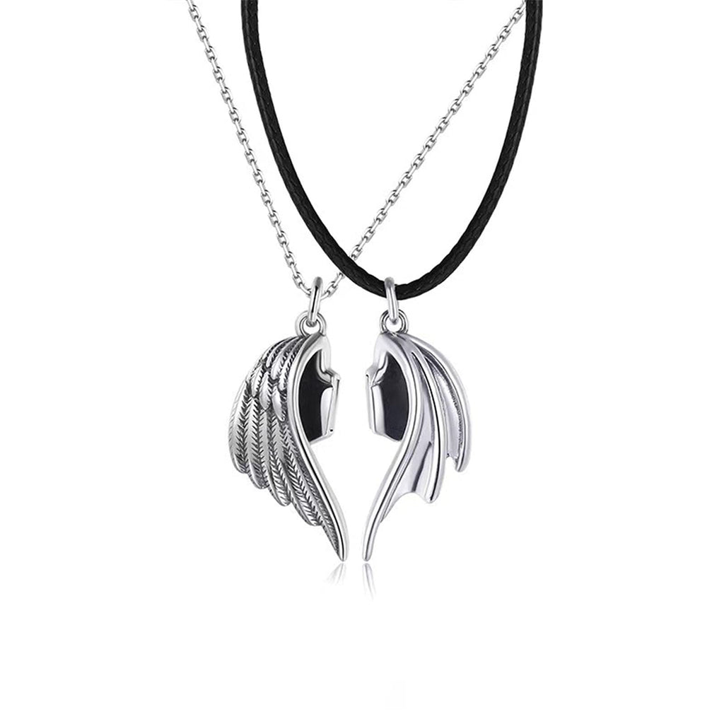 [Australia] - 2Pcs Magnets Attract Angel Demon Wing Leather Rope Link Chain Pendant Necklace for Women Men Girl Boy Lover Friend Couples Magnetic Puzzle Clavicle Necklace Bar Friendship Jewelry Gift A 2styles 