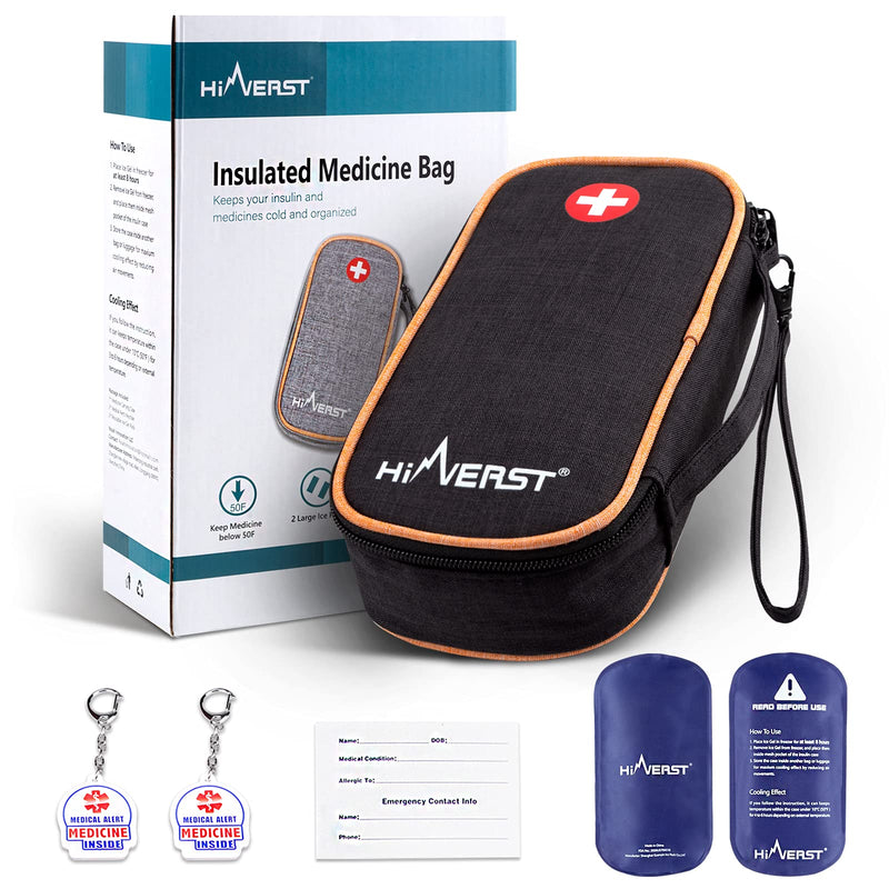 [Australia] - Insulin Travel Cooler Bag, with 2 Ice Packs (2022 Larger Design) Insulated Diabetic Organizer Medicine Case (X-Large) Black 