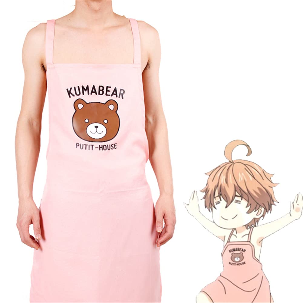 [Australia] - Satoshi Isshiki Cosplay Apron Pink Cartoon Food Wars Shokugeki no Soma Bear Printed Aprons Cosplay Costume 