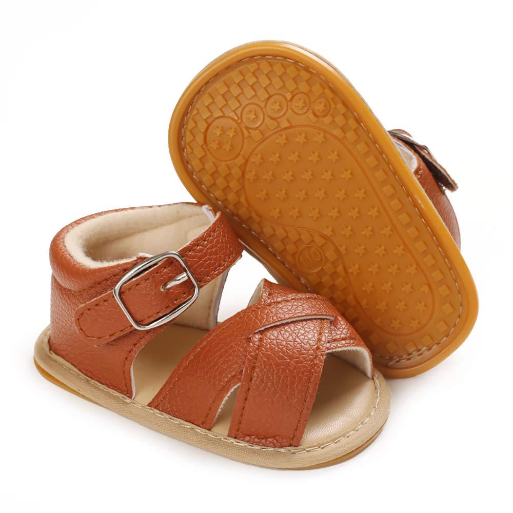 [Australia] - GAISUM Baby Girls Boys Premium Sparkly Sandals Lightweight Infant Outdoor Slippers Newborn Soft Non-slip Rubber Sole Toddler Summer First Walker Shoes. 3-6 Months Infant A/Brown 