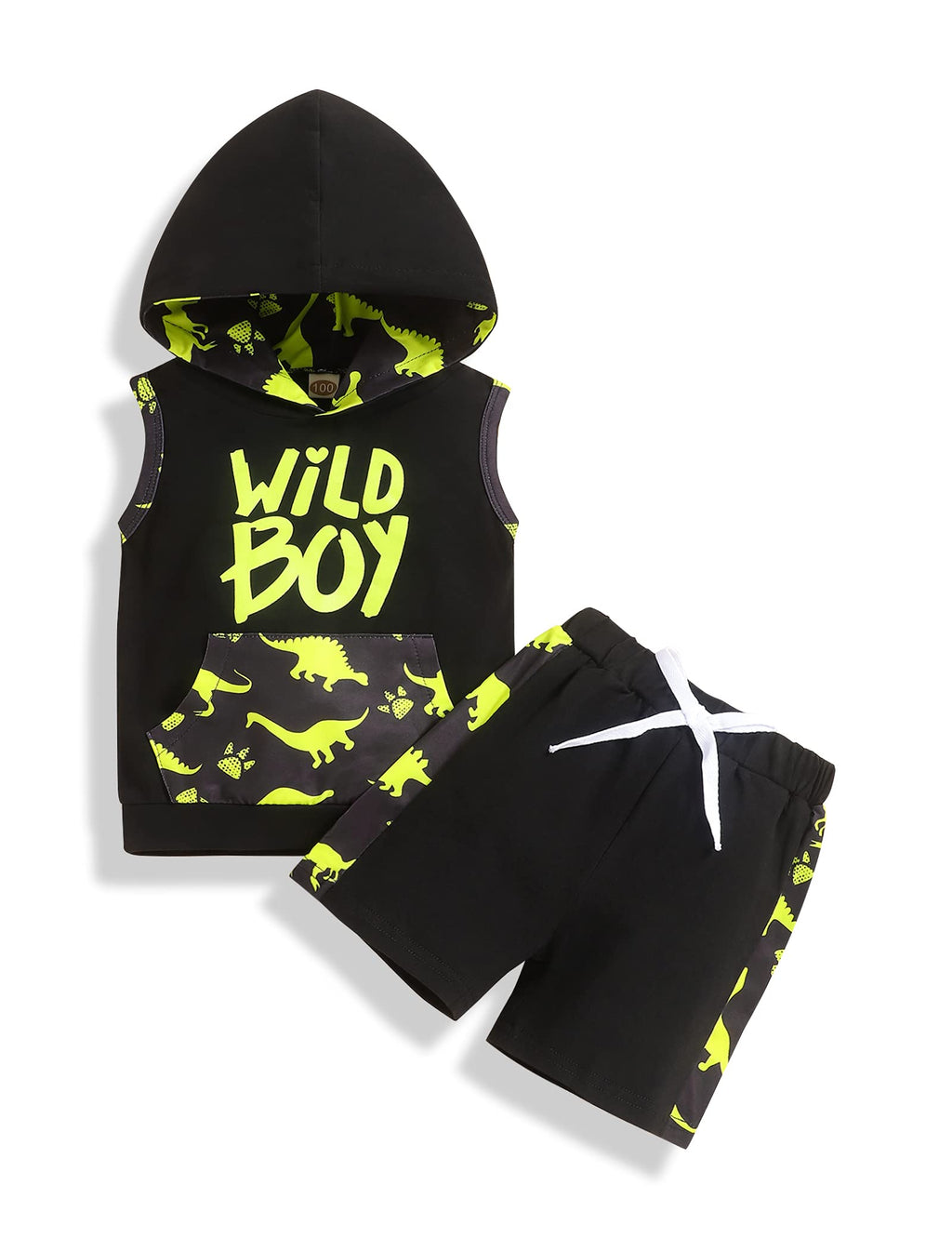 [Australia] - bilison Toddler Baby Boy Clothes Wild Boy Letter Print T-Shirt+Dinosaur Shorts Baby Boy Summer Outfits Yellow Hoodie 12-18 Months 