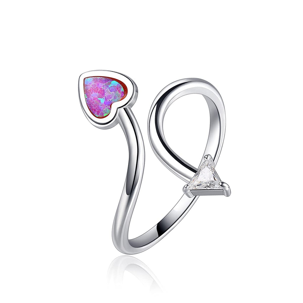 [Australia] - Blue Pink Heart Adjustable Birthstone Rings Open, Triangle Cubic Zirconia Ring Size 6 to 8, Silver Thumb Ring Aesthetic Engagement Promise Rings for Women/Men/Teen/Girl Ring-6# 