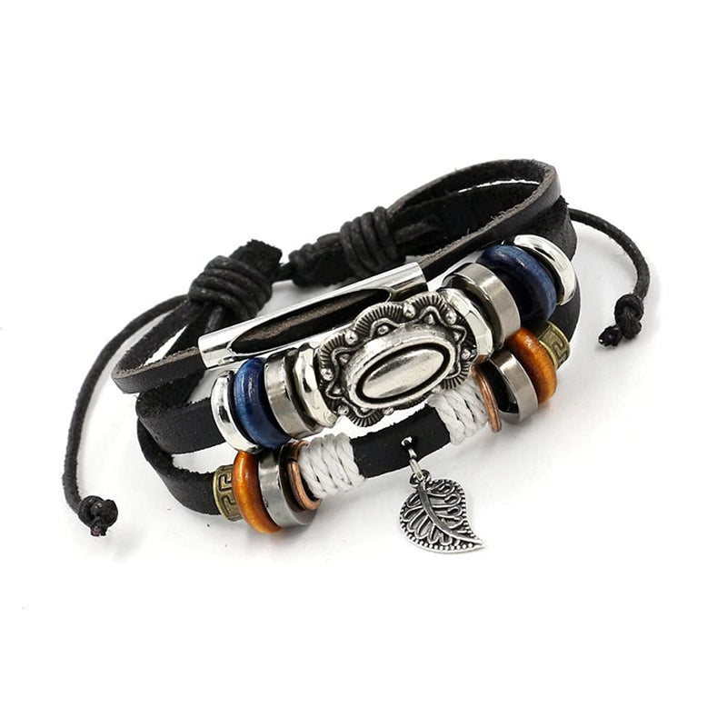 [Australia] - MINGTU Vintage Boho Chic Evil Eye Bracelet Hand-woven multi-layer Beaded Leather Bracelet Charm Bracelets For Women Girls Men Boys Black 