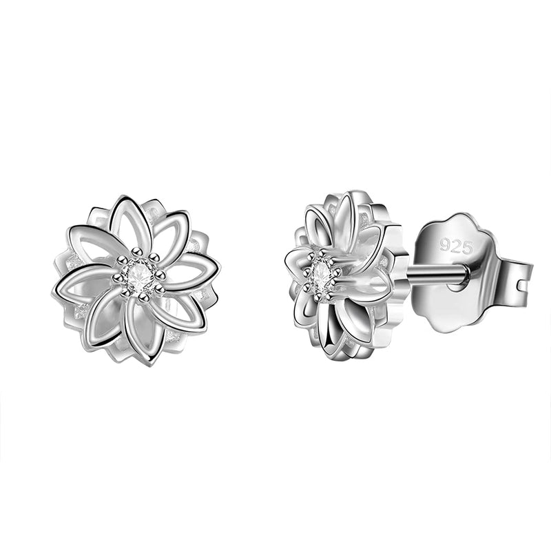 [Australia] - 925 Sterling Silver Stud Earrings, BORUO Lotus Flower Yoga High Polish Tarnish Resistant Earrings 
