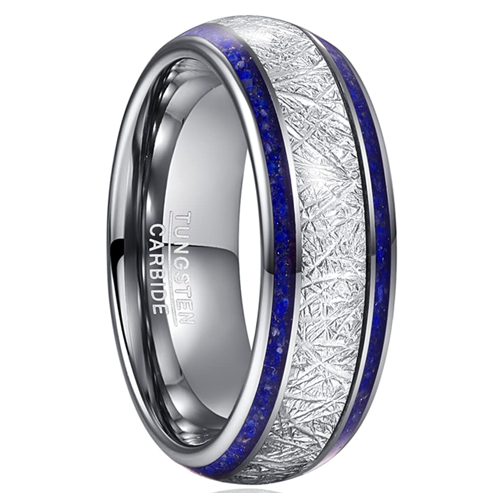 [Australia] - TUNGSTORY 8mm Imitated Meteorite Tungsten Wedding Ring for Men with Lapis Lazuli Inlay Domed Comfort Fit Size 7 - 13 