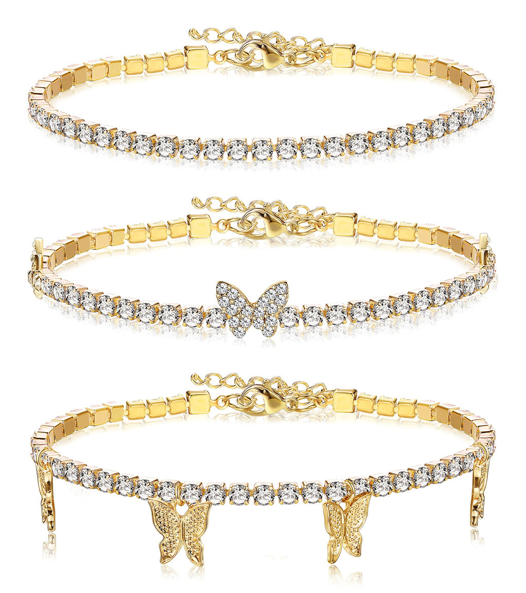 [Australia] - Hanpabum 3 PCS Layered Ankle Bracelets Set for Women Butterfly Boho Beach Anklet Adjustable Foot Jewelry gold 