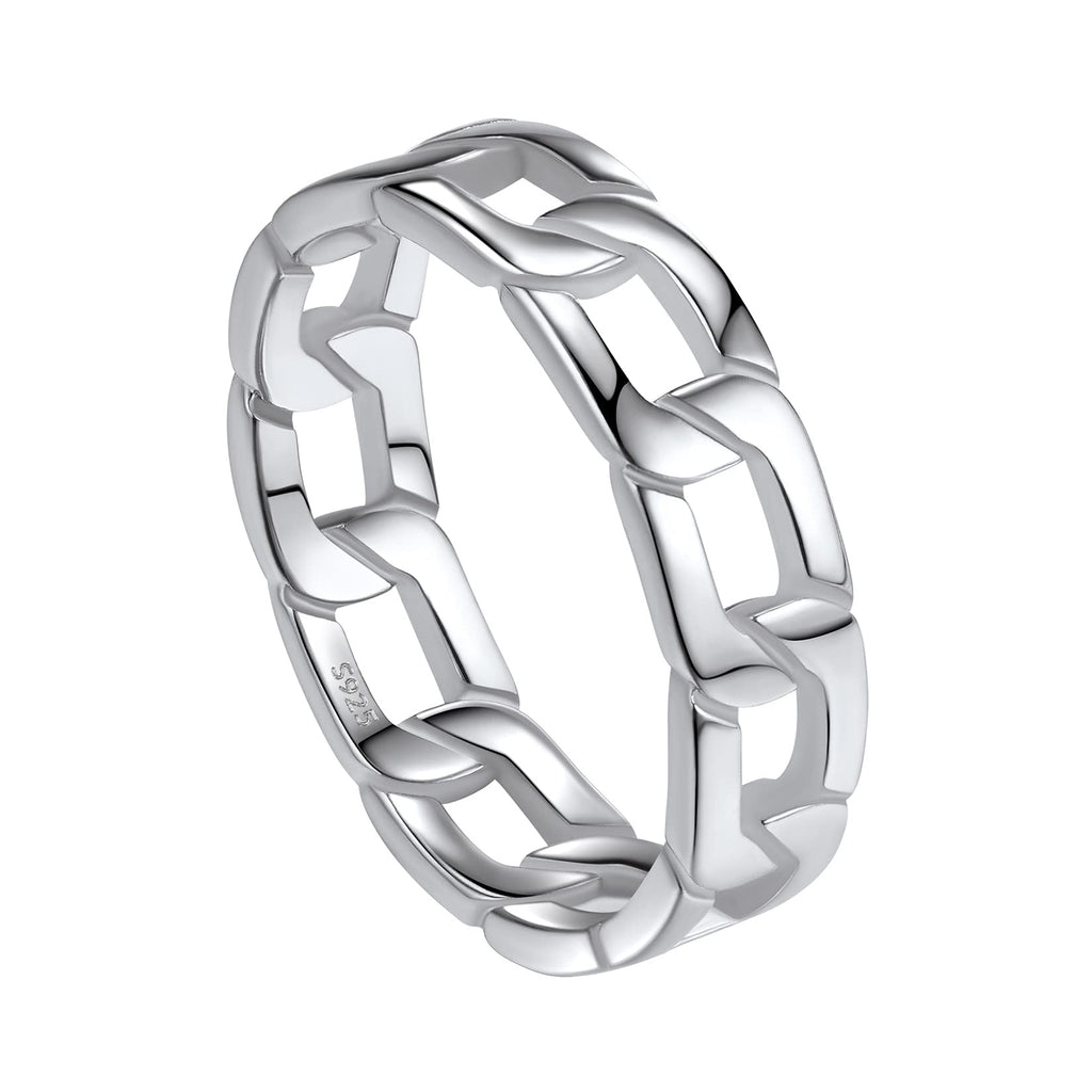 [Australia] - ChainsPro Sturdy Cuban Link/Spinner Rings for Men/Women, Can Engrave, Size 06-12, 18K Gold Tone/316L Stainless Steel/Black (Send Gift Box) F-silver 6 