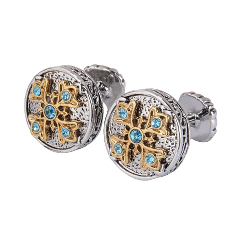 [Australia] - Luxury shirt cufflinks for men's Brand cuff buttons cuff links gemelos Blue crystal round wedding abotoaduras 