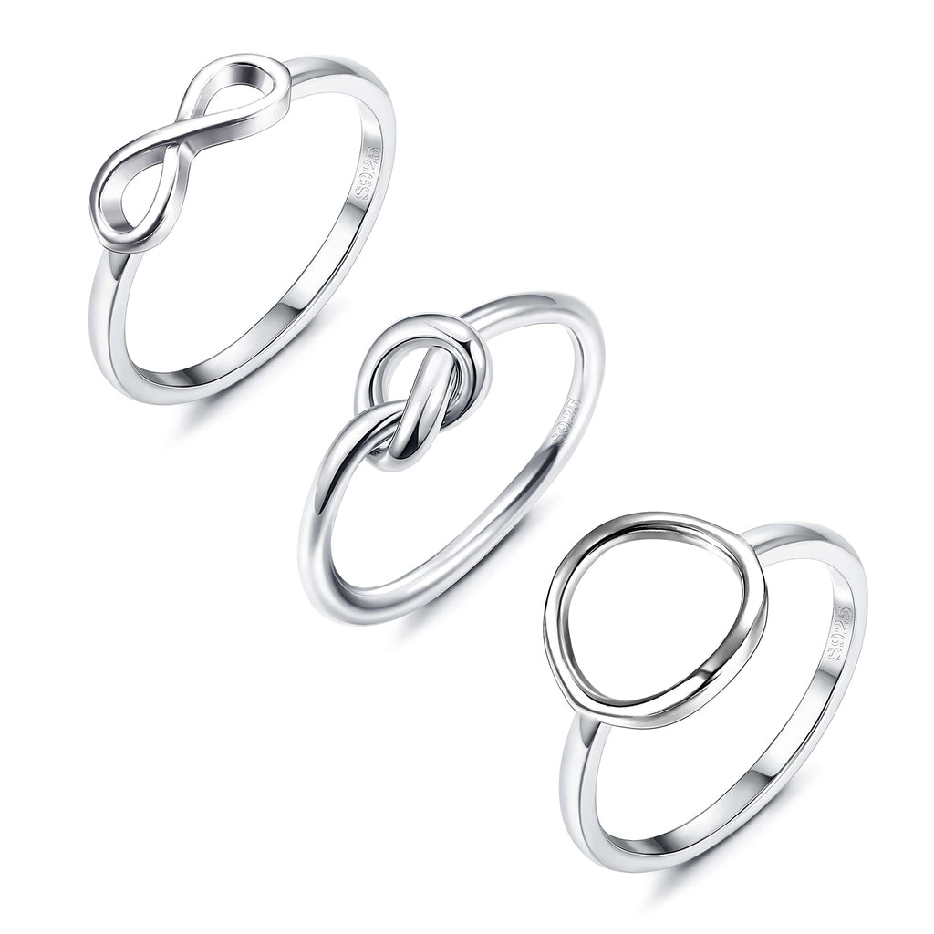 [Australia] - Fansilver 3Pcs Sterling Silver Knot Rings For Women Infinity Knot Round Circle Love Knot Ring Hypoallergenic Stackable Rings Set Minimalist Jewelry Band Friendship Promise Ring Size 5-9 