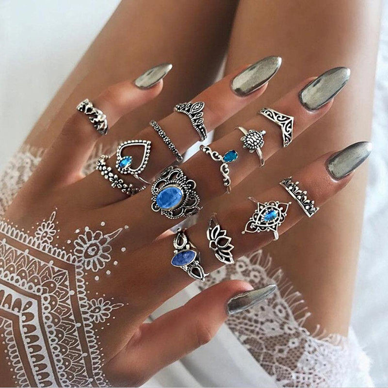[Australia] - Bufenia Boho Ring Set Joint Knuckle Rings Flower Midi Stacking Rings for Women and Teen Girls 