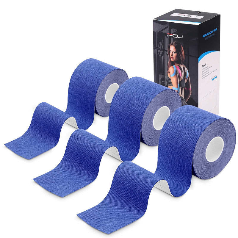 [Australia] - Kinesiology Tape (3 Uncut Roll) Kinetic Tape 16.4 ft Waterproof Athletic Sports Tape Physio Tape for Knees, Shoulder, Ankles, Elbow, Pain Relief,Joint Support (Navy Blue) (3 Rolls) Navy Blue 