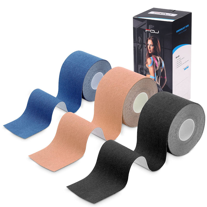 [Australia] - Kinesiology Tape (3 Uncut Roll) Kinetic Tape 16.4 ft Waterproof Athletic Sports Tape Physio Tape for Knees, Shoulder, Ankles, Elbow, Pain Relief,Joint Support (Mixed) 1 Black 1 Beige 1 Navy Blue 