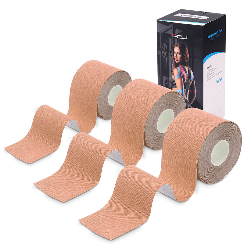 [Australia] - Kinesiology Tape (3 Uncut Roll) Kinetic Tape 16.4 ft Waterproof Athletic Sports Tape Physio Tape for Knees, Shoulder, Ankles, Elbow, Pain Relief,Joint Support (Beige) (3 Rolls) Beige 