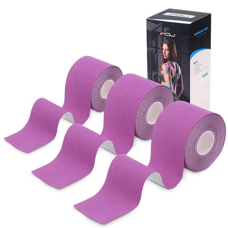 [Australia] - Kinesiology Tape (3 Uncut Roll) Kinetic Tape 16.4 ft Waterproof Athletic Sports Tape Physio Tape for Knees, Shoulder, Ankles, Elbow, Pain Relief,Joint Support (Purple) (3 Rolls) Purple 