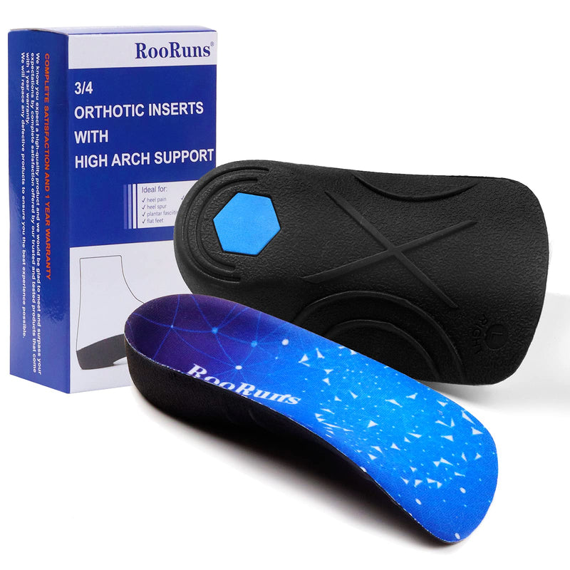 [Australia] - RooRuns Plantar Fasciitis 3/4 Length Insoles for Men Women, High Arch Support Orthotic Shoe Inserts for Work Boots, Flat Feet, Over-Pronation, Supination, Heel Spurs Pain Relief - Walking Running, M M (Men's 6.5-8.5, Women's 7.5-9.5) 