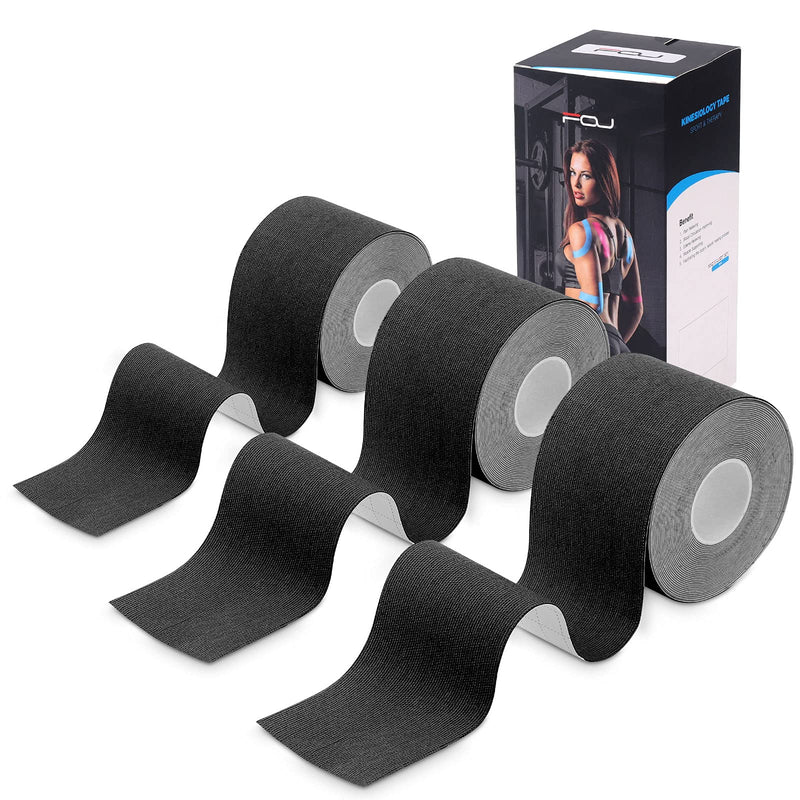 [Australia] - Kinesiology Tape (3 Uncut Roll) Kinetic Tape 16.4 ft Waterproof Athletic Sports Tape Physio Tape for Knees, Shoulder, Ankles, Elbow, Pain Relief,Joint Support (Black) (3 Rolls) Black 