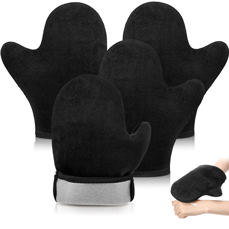 [Australia] - 4 Packs Self Tanning Mitt Applicators Sunless Tanning Mittens Double Sided Self Tanning Gloves Reusable Tanner Applicator Mittens Brown Tanner Gloves with Thumb (Black) Black 