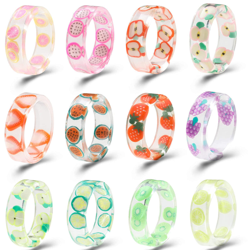 [Australia] - Colorful Acrylic Resin Chunky Rings for Women, Trendy Y2K Style Unique Plastic and Transparent Stacking Rings, Cute Retro Open Finger Rings Jewelry Gift for Women Teen Girls 12pcs-Fruit rings 