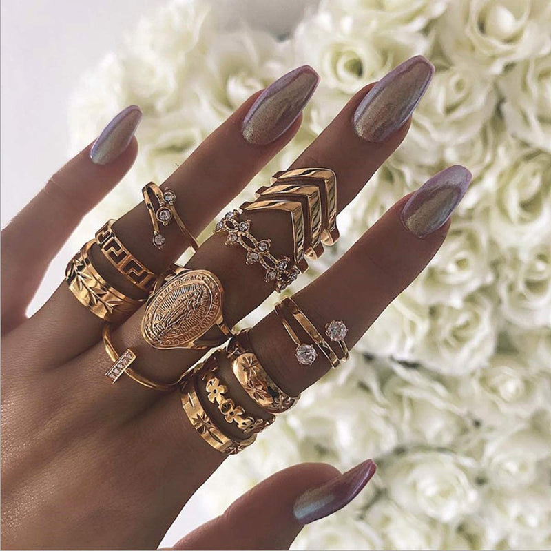 [Australia] - Bufenia Boho Gold Rings Set for Women and Teen Girls Snake Joint Knuckle Rings Set Carved Finger Rings (Gold E) Gold E 