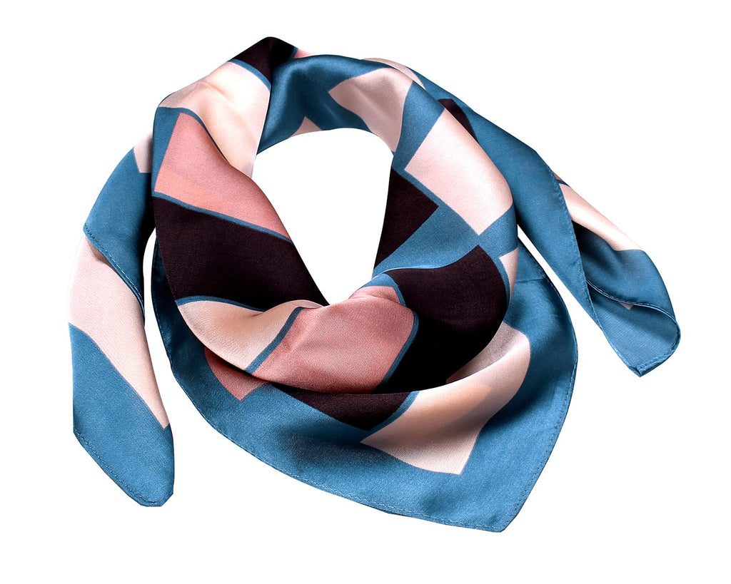 [Australia] - Redacali Head Scarf for Women Silk Feeling Hair Scarf Square Neck Satin Scarves Wrap for Sleeping Blue 27.5*27.5inches 