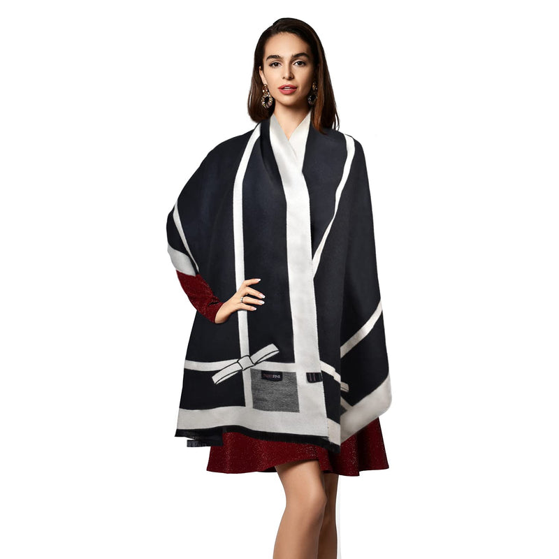 [Australia] - Prestifine Cashmere Women’s Shawl - Soft Pashmina Wrap Scarf Blanket - 73 x 26 Black 