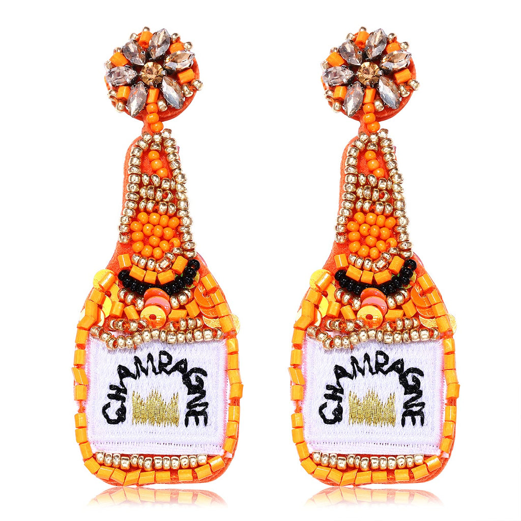[Australia] - Beaded Champagne Bottle Earrings for Women Handmade Bead Champagne Drop Dangle Earring Statement Earring Studs for Birthday Holiday Parties Gifts Orange 